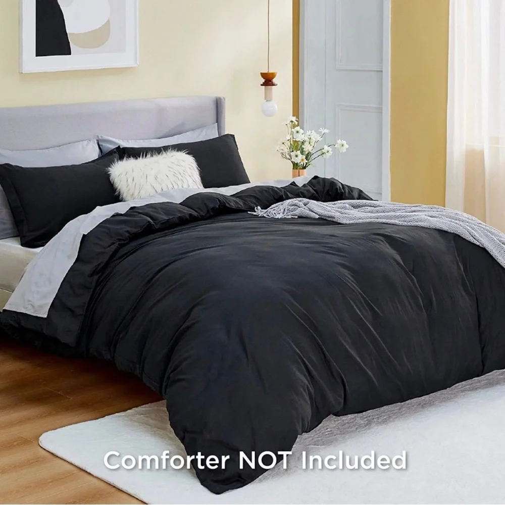 Black Duvet Cover Full Size - 3 Pieces Prewashed Extra Soft Cotton